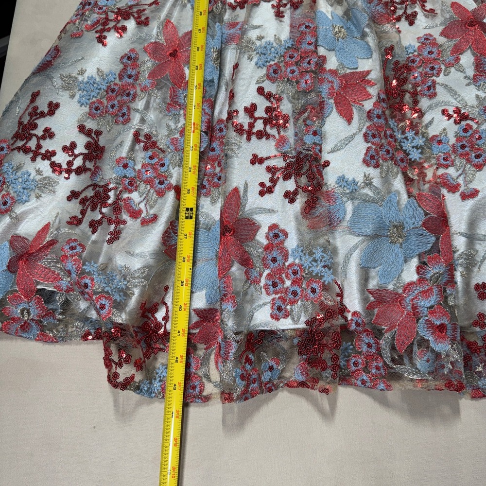 Tahari Floral Sequin Embroidered Dress Sand Scarlet Sky 10 Wedding Cocktail‎ NWT - Picture 5 of 16